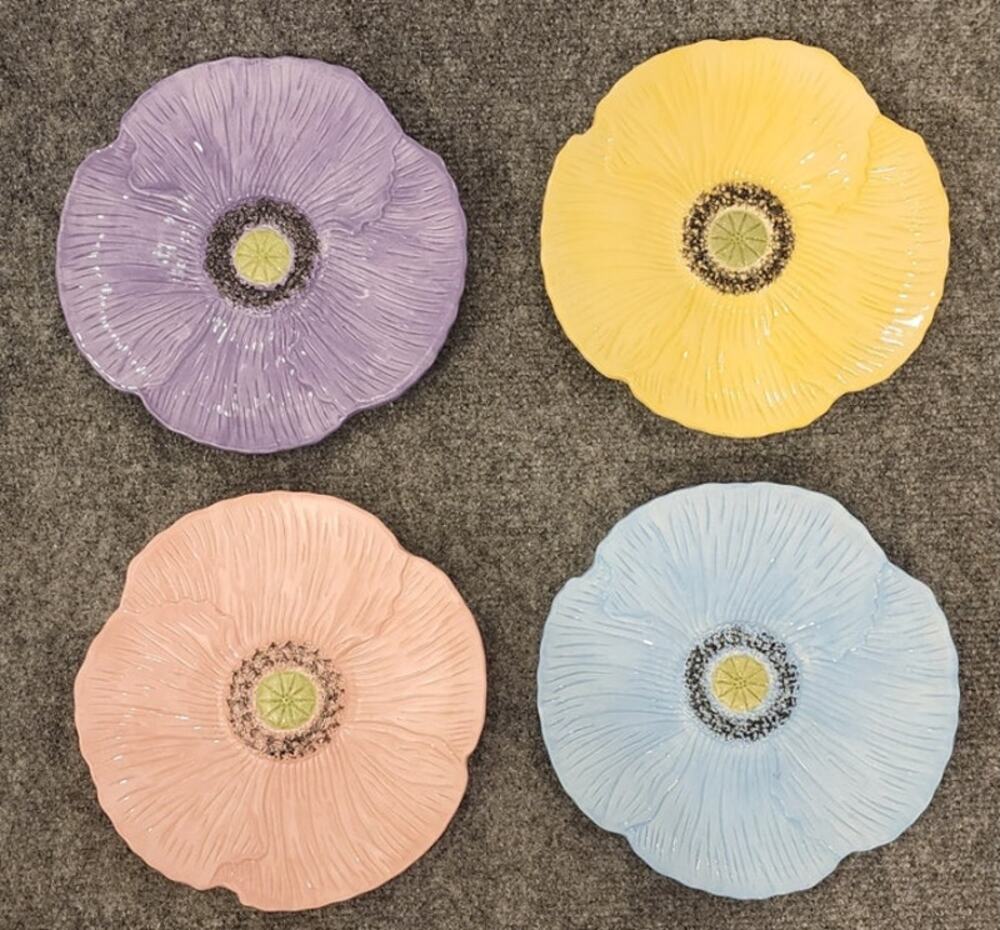 Vintage HausenWare Floral Decorative Plates Set of 4 Round Ceramic Flower Art